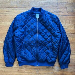 GAP Mens Quilted Bomber Jacket Navy Blue Diamond Pattern Full Zip‎ Size M
